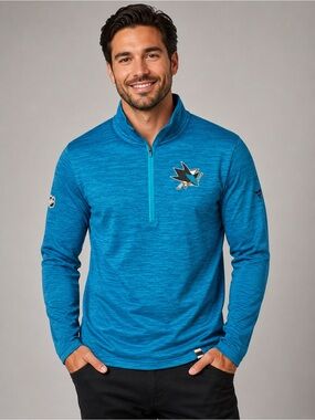 San Jose Sharks Pullover Mens L Teal NHL Fanatics Authentic Pro Quarter-Zip
